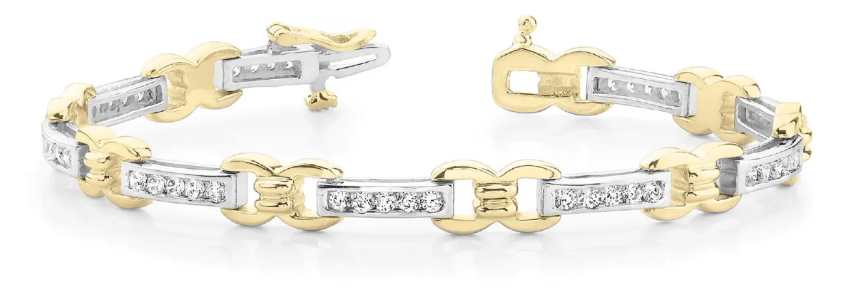 Channel Set Round Diamond Link Bracelet with Box Clasp Yellow gold