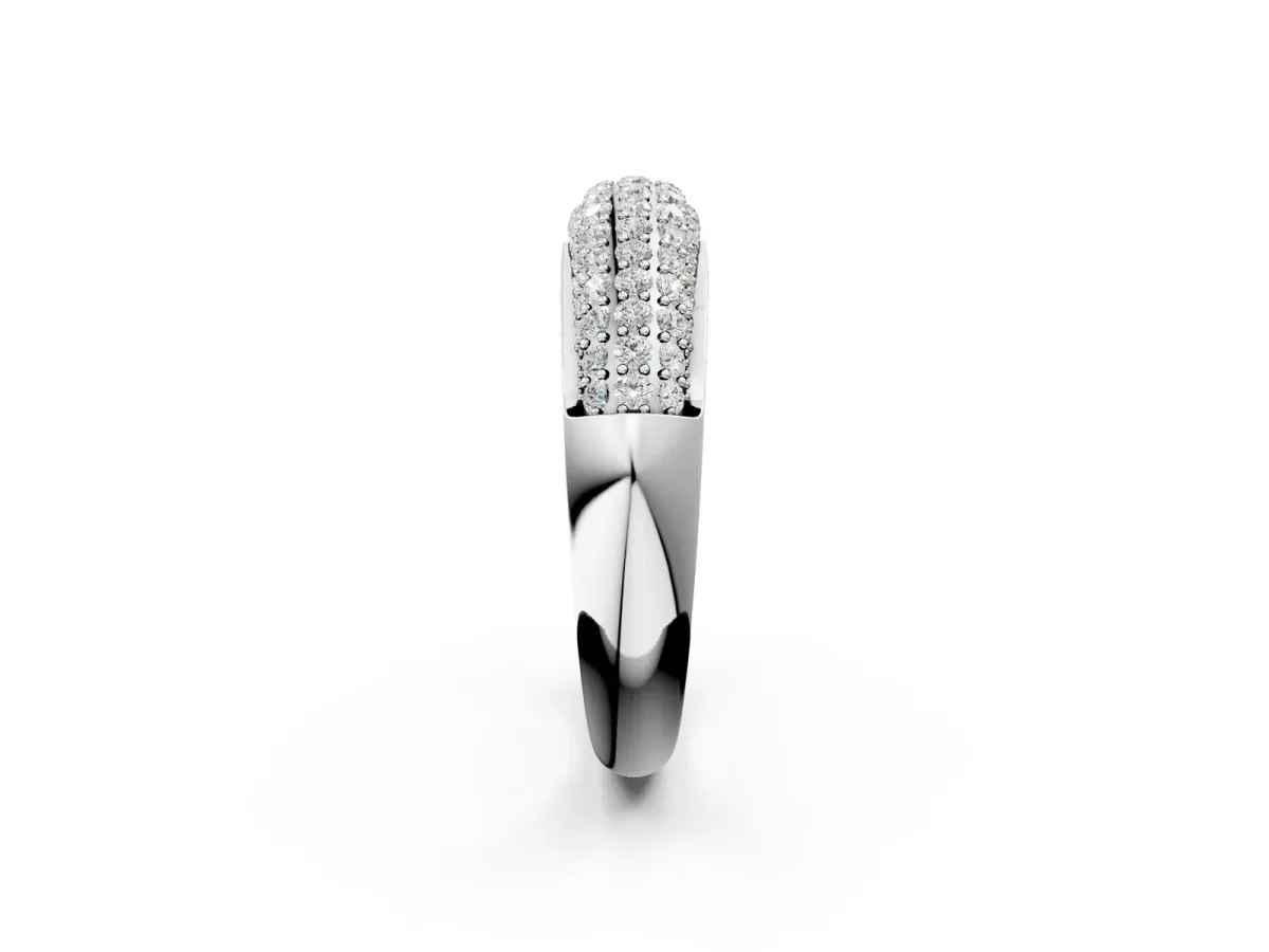 Three-Row Pavé Round Diamond Dome Band Platinum
