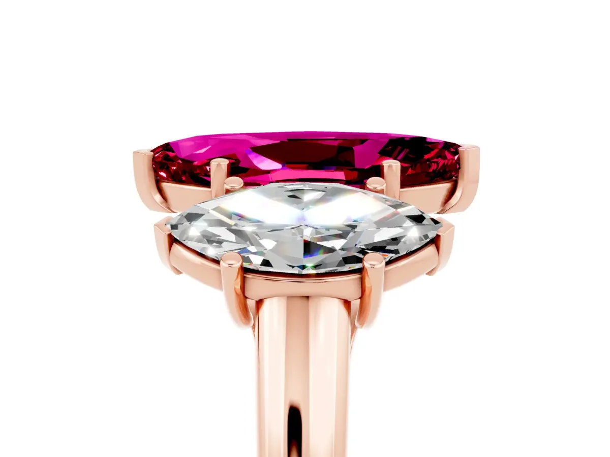 Three-Stone Marquise Cut Garnet Engagement Ring with Prong Setting Rose gold