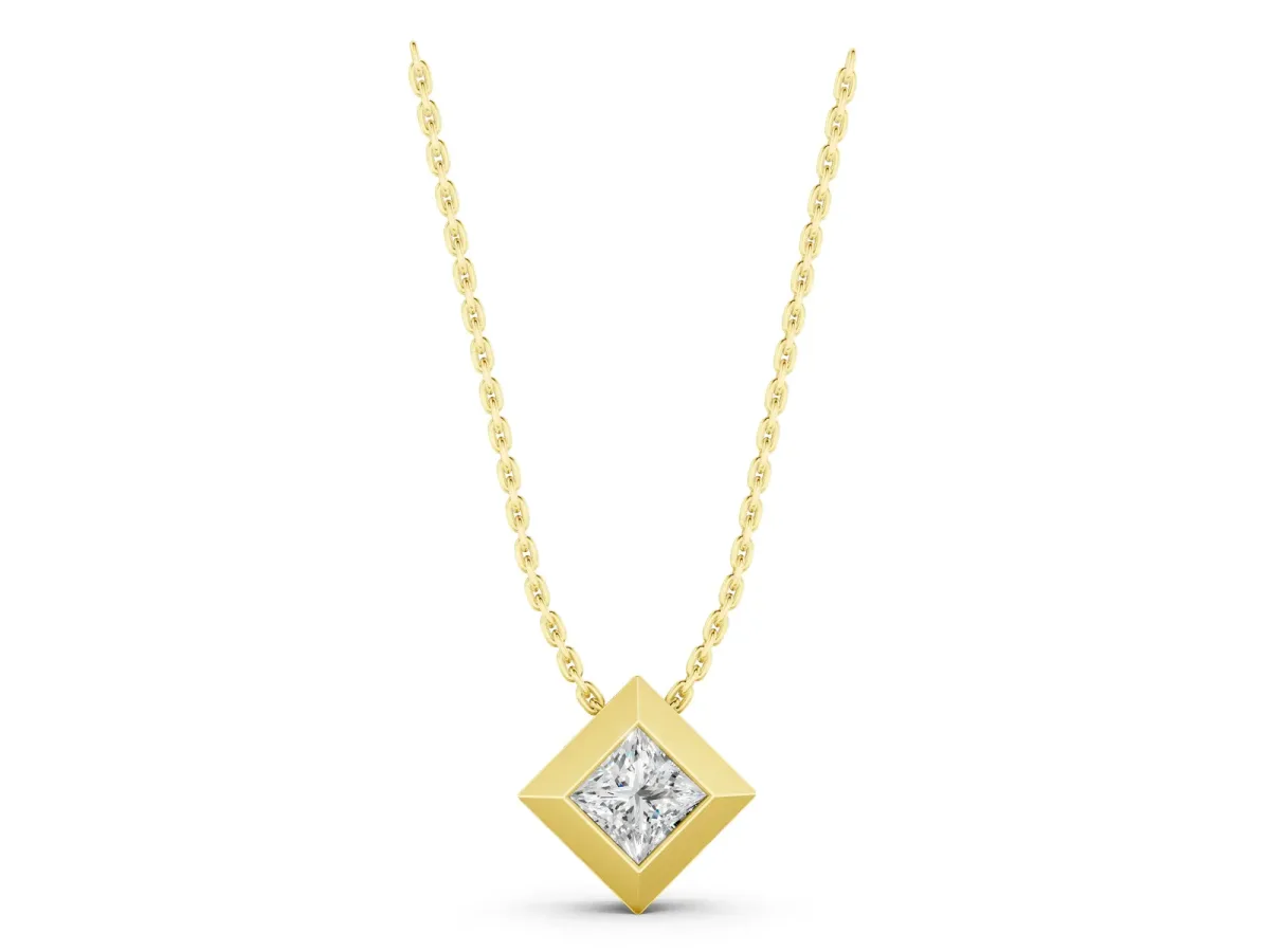 Bezel Princess Cut Diamond Pendant Yellow gold