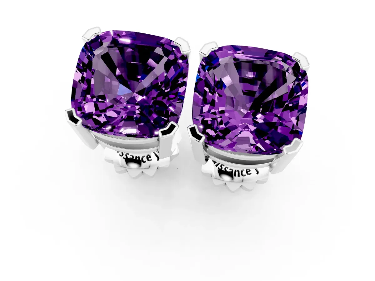 Cushion Cut Amethyst Stud Earrings Silver
