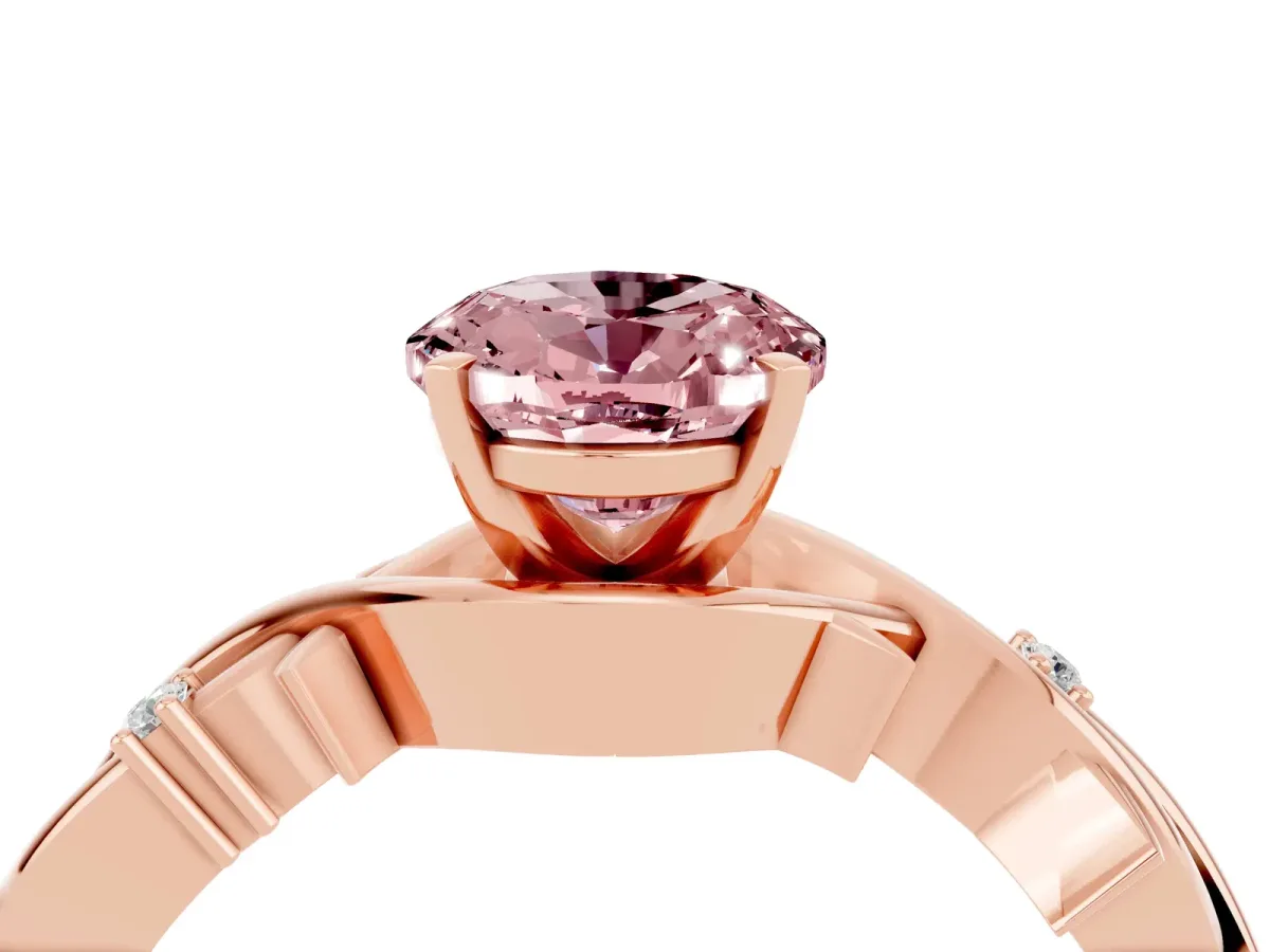 Oval Cut Morganite Solitaire Ring with Twisted Band and Prong Setting Rose gold