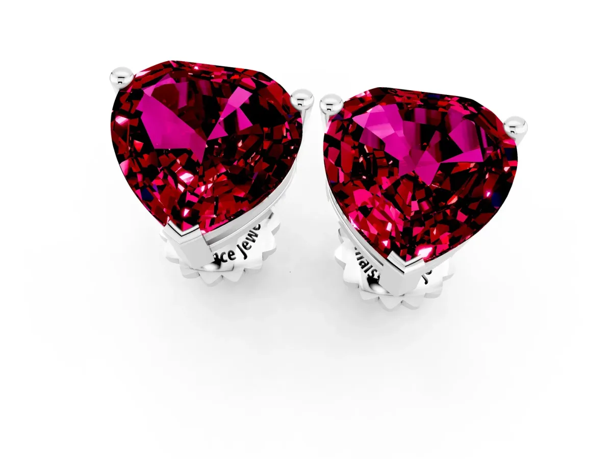 Heart Cut Garnet Stud Earrings Silver
