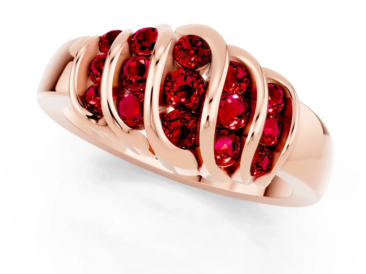 Round Ruby Multi-Row Crossover Band Rose gold