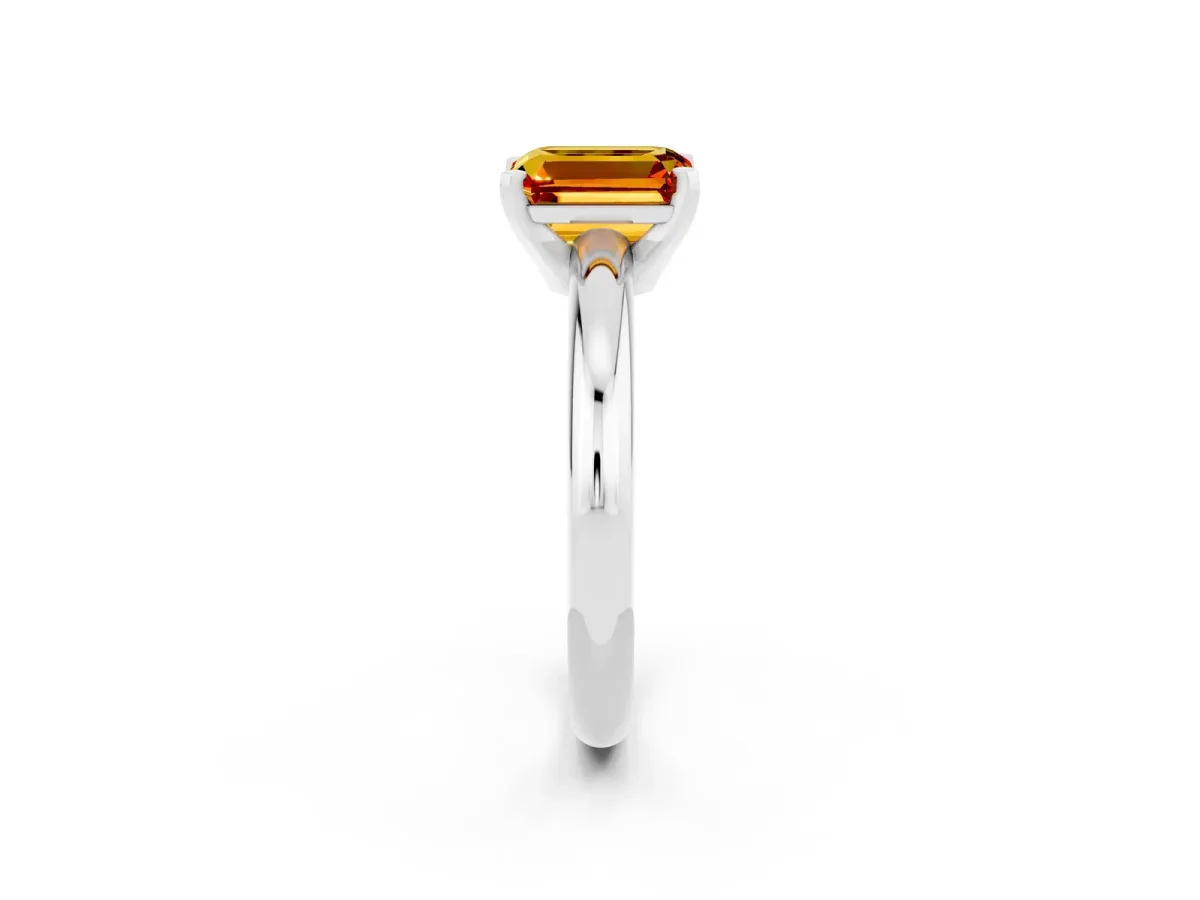 Emerald Cut Citrine Solitaire Engagement Ring with Round Band and Four-Prong Setting Silver