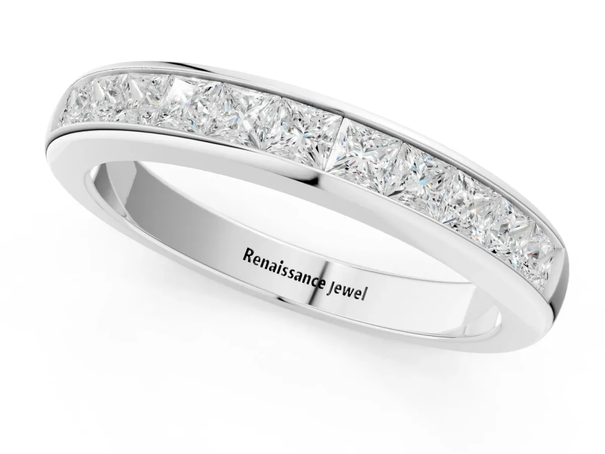 Channel Set Princess Cut Diamond Eternity Band White gold