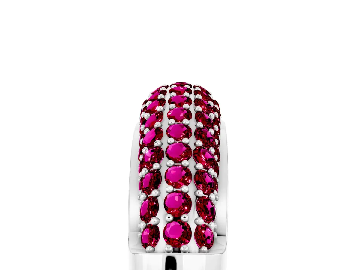 Three-Row Pavé Round Garnet Dome Band Platinum