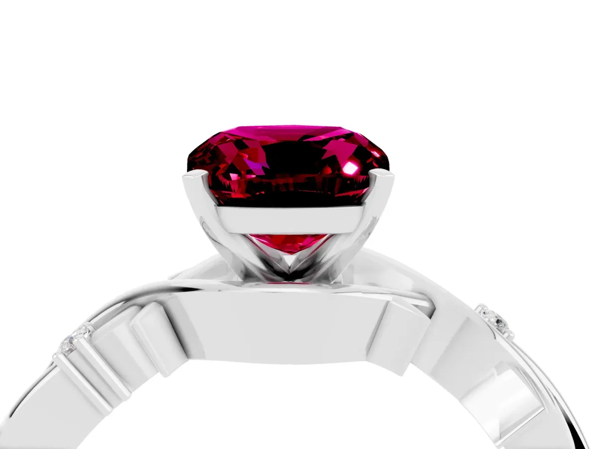 Cushion Cut Garnet Solitaire Ring with Twisted Band and Prong Setting Silver