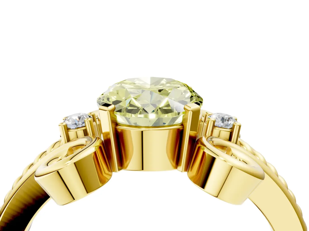 Fancy Yellow Oval Cut Solitaire Twisted Band Scroll Prong Ring Yellow gold