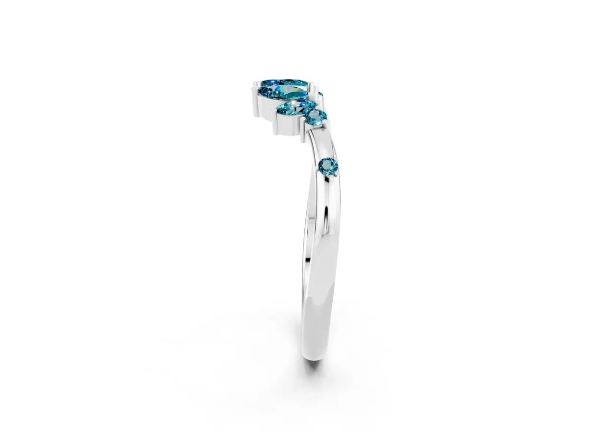 Open Marquise Cluster Blue Topaz Band with Prong Setting Platinum