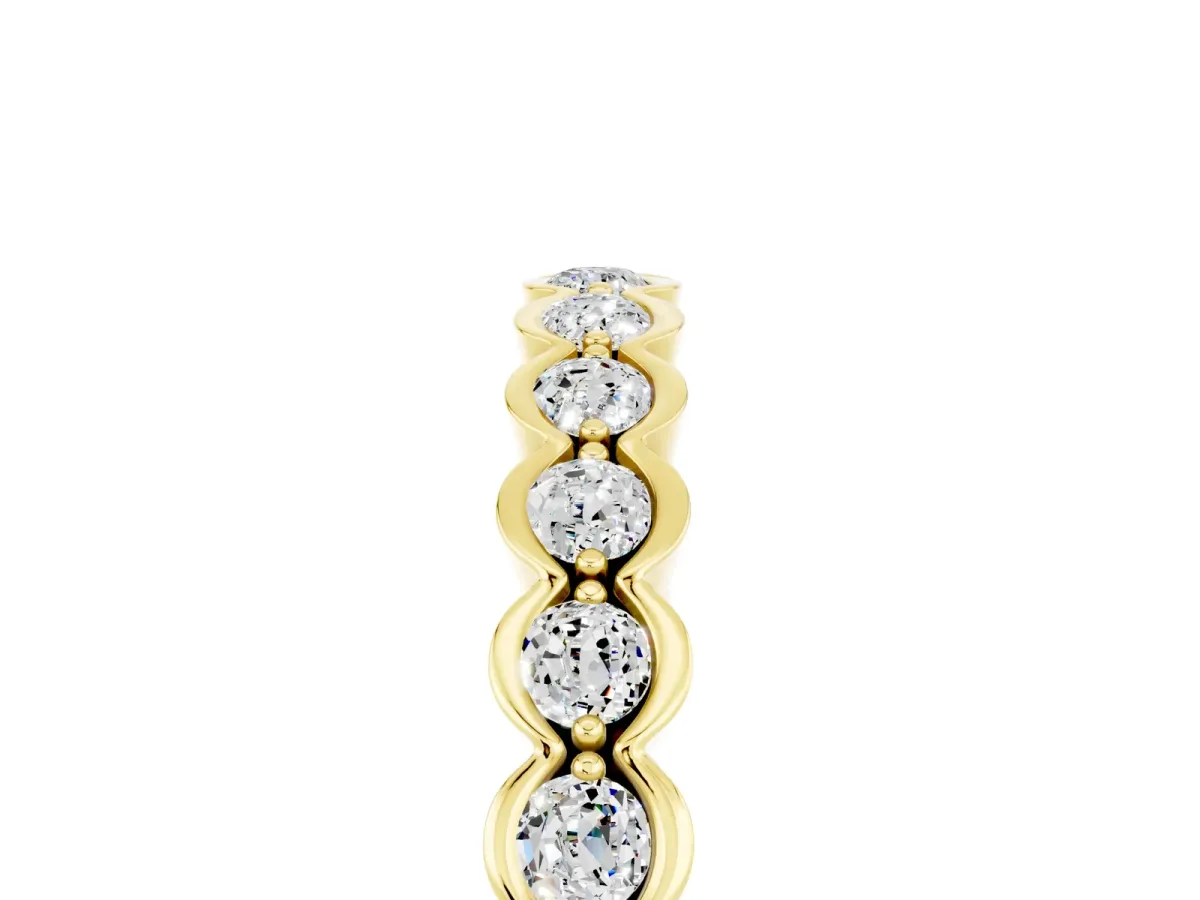 Round Moissanite Bezel Set Eternity Band Yellow gold