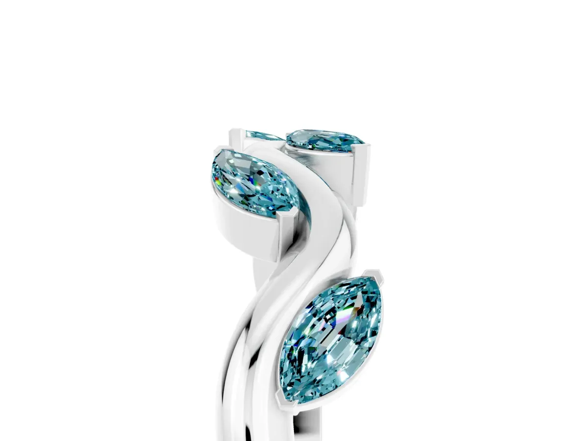 Marquise Blue Topaz Twisted Band with Prong Setting White gold