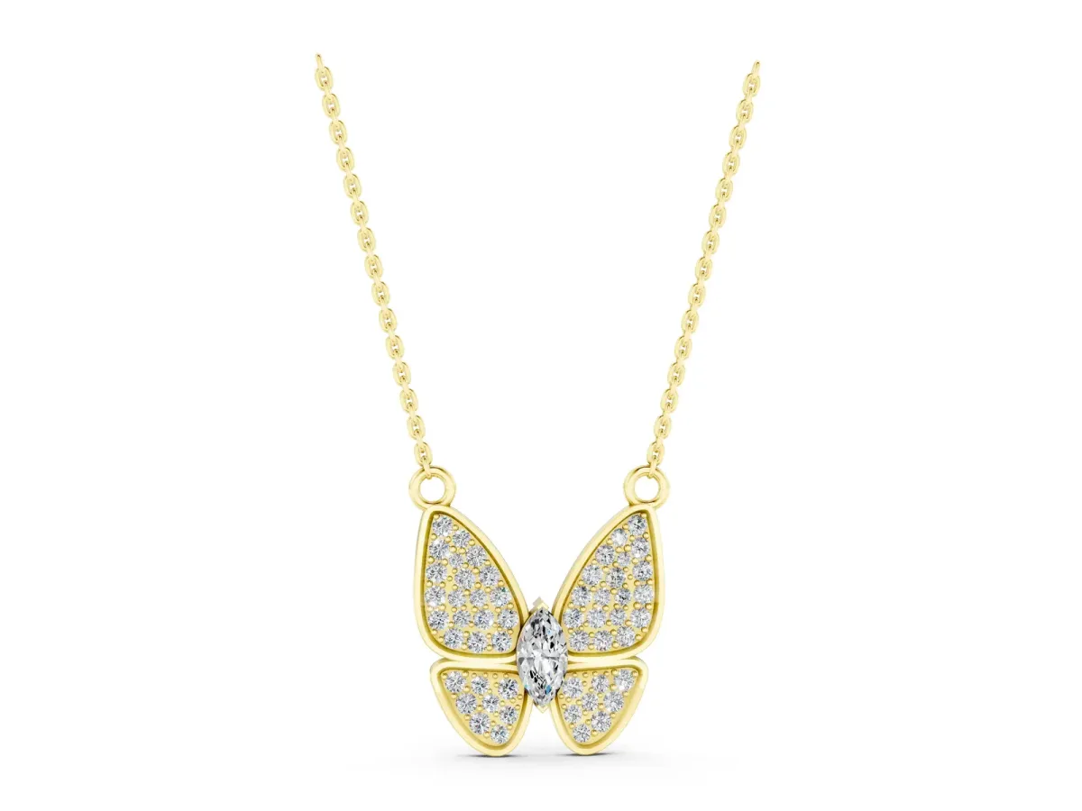 Pavé Oval Prong Butterfly Pendant Yellow gold