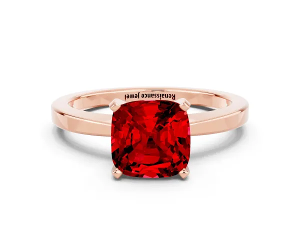 Cushion Cut Ruby Solitaire Engagement Ring with Classic Band and Four-Prong Setting Rose gold