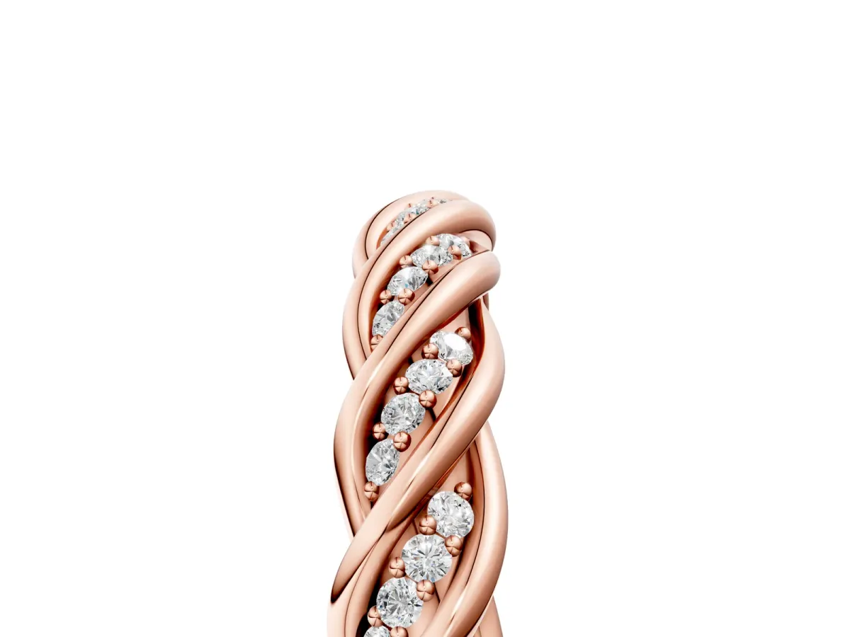 Twisted Pavé Round Diamond Eternity Band with Shared Prong Setting Rose gold