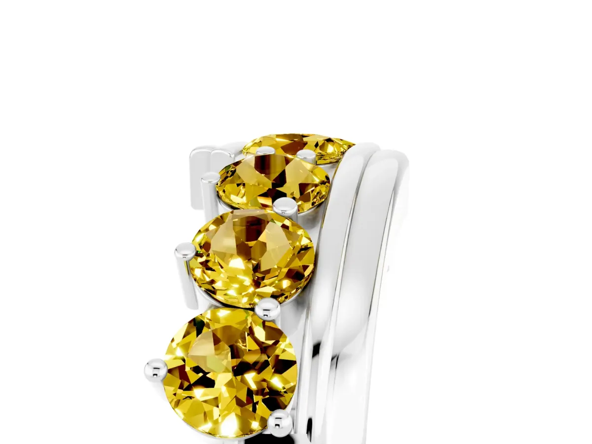 Round Yellow Sapphire Wave Band with Channel and Shared Prong Setting White gold