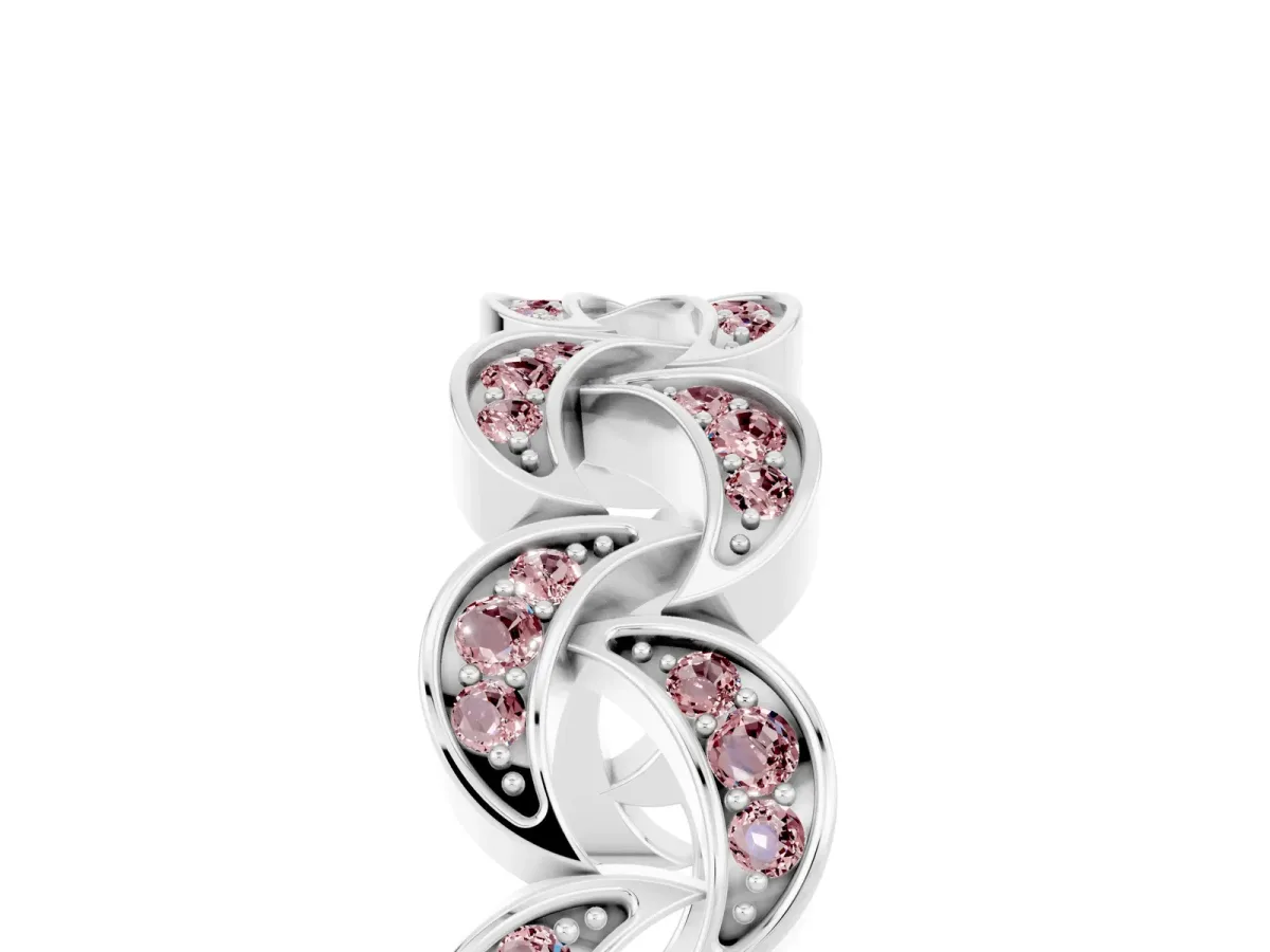 Pavé Round Morganite Interlocking Eternity Band with Bezel Prong Setting Silver