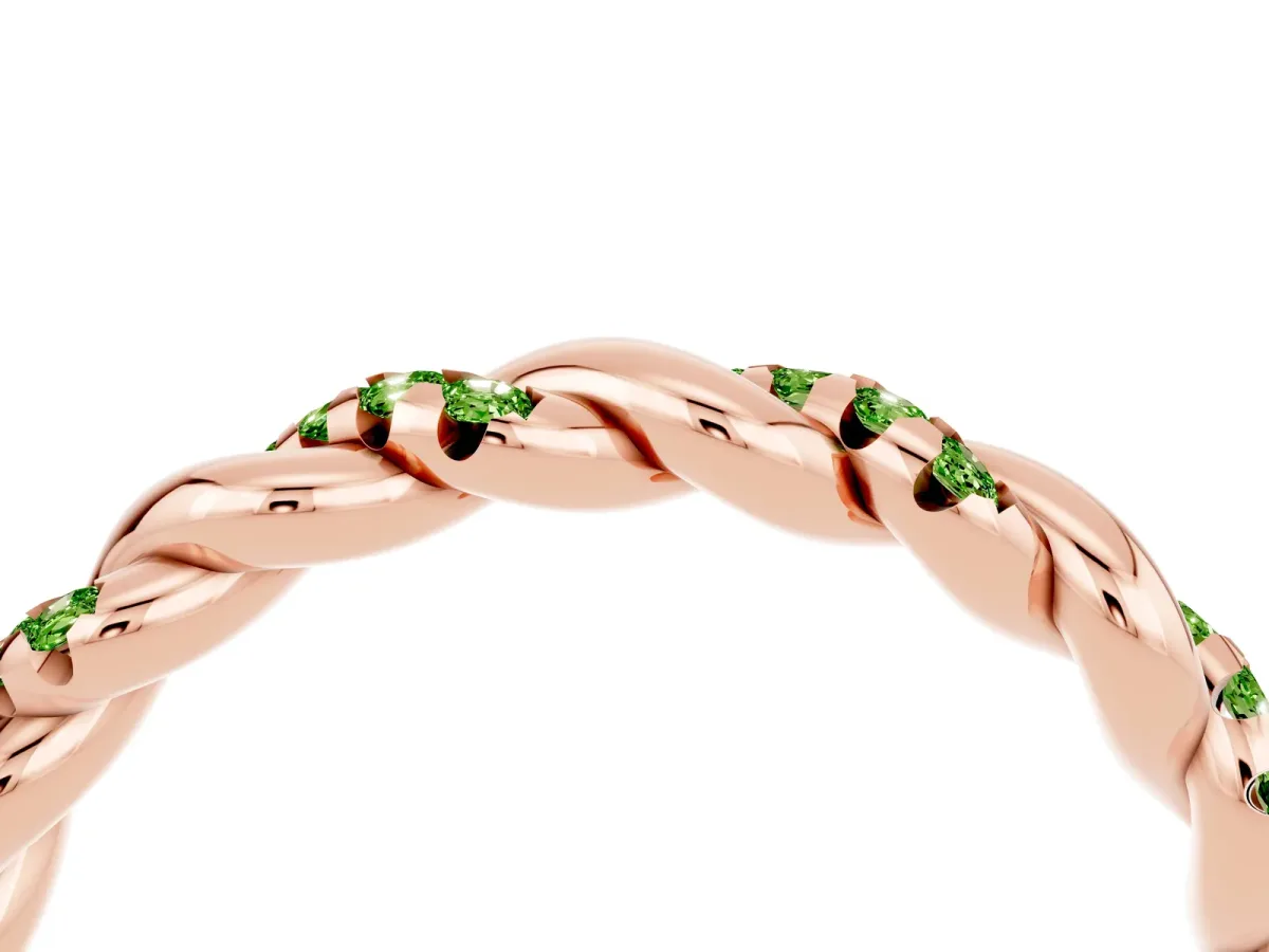Twisted Pavé Round Peridot Eternity Band Rose gold