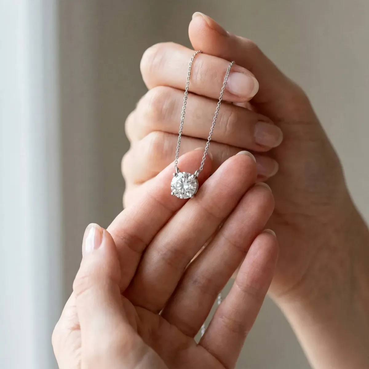 Round Solitaire Pendant with Four-Prong Basket Setting White gold