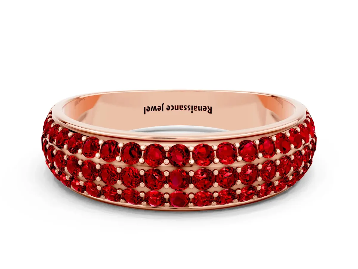 Three-Row Round Ruby Eternity Band with Shared Prong Setting Rose gold