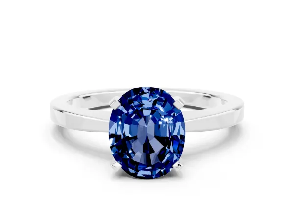 Oval Cut Blue Sapphire Solitaire Engagement Ring with Classic Band and Four-Prong Setting Platinum