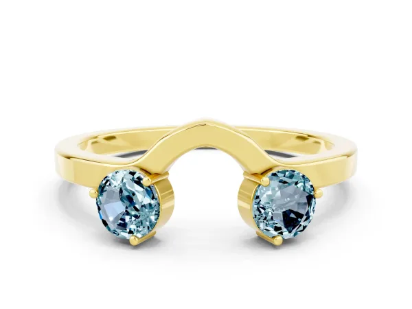 Dual Round Aquamarine Open Band Ring with Prong Setting Yellow gold