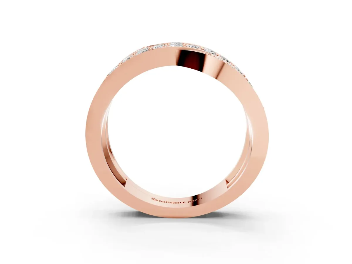 Pavé Round Diamond Crossover Band with Bead Prong Setting Rose gold