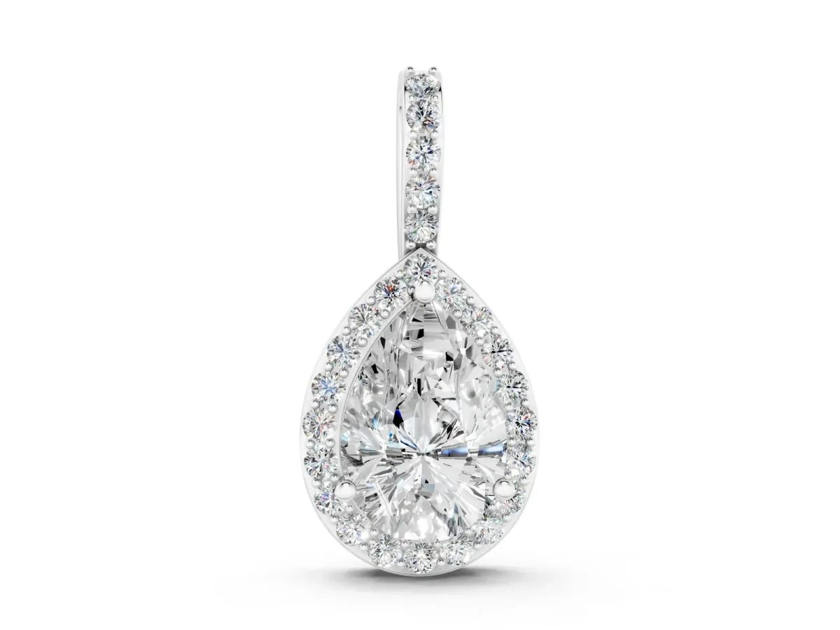 Halo Pear Diamond Pendant with Prong Setting Silver