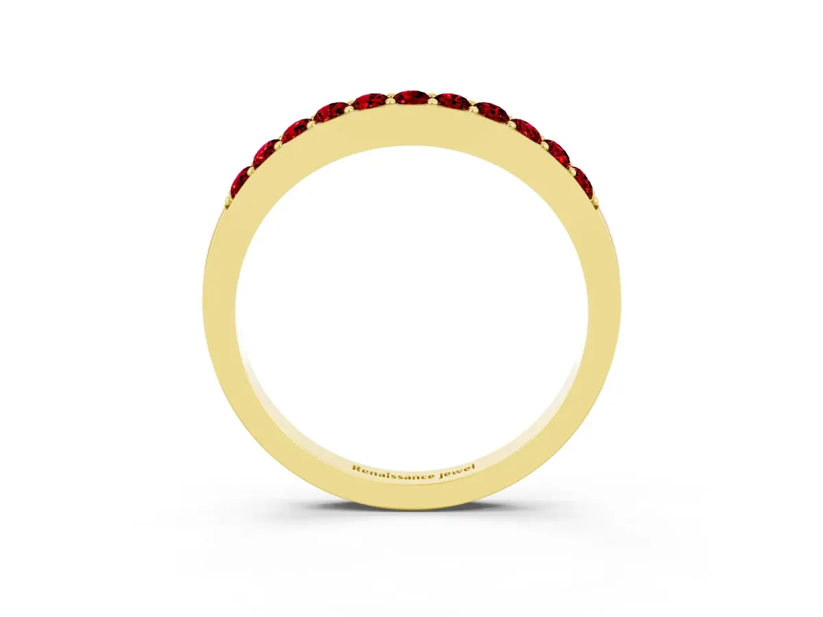 Round Ruby Curved Wedding Band with Channel Setting Yellow gold