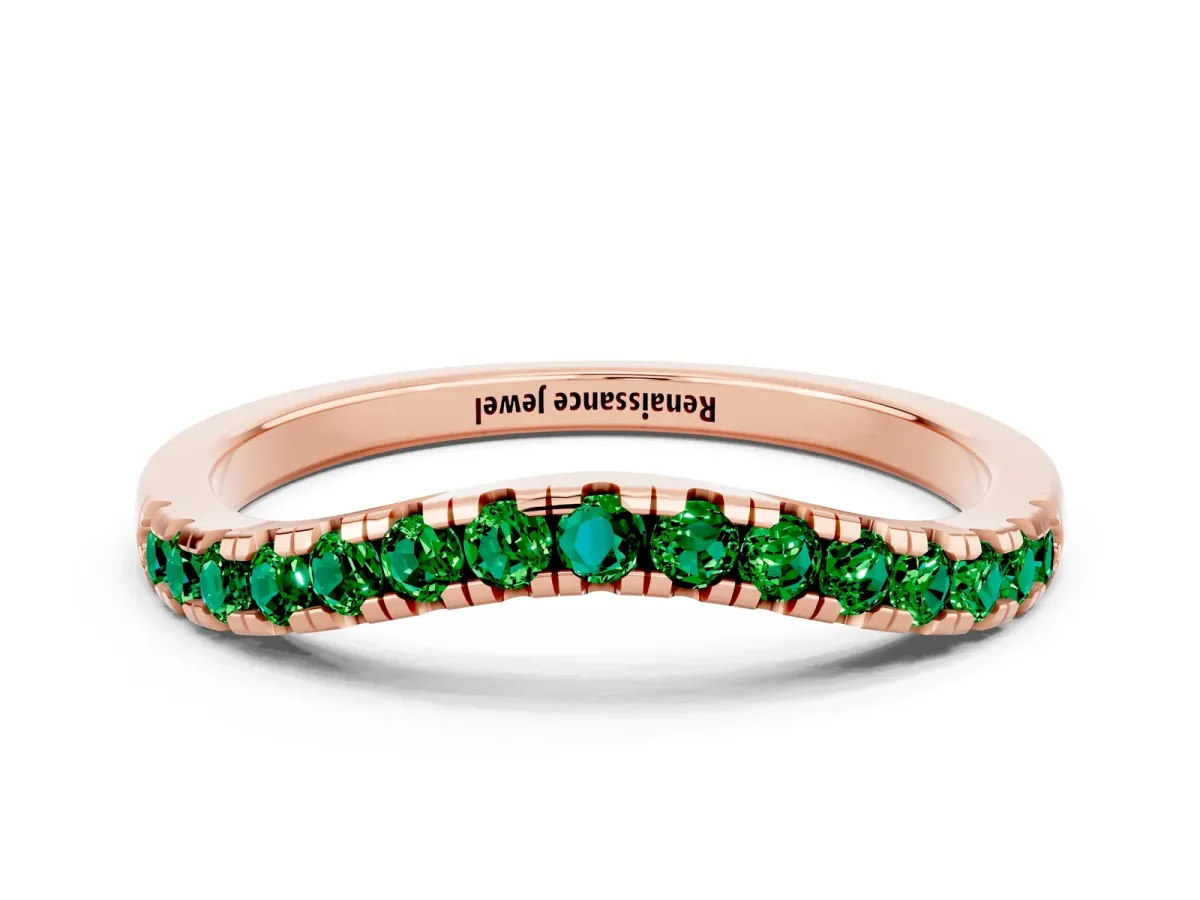 Emerald Pavé Curved Wedding Band Rose gold