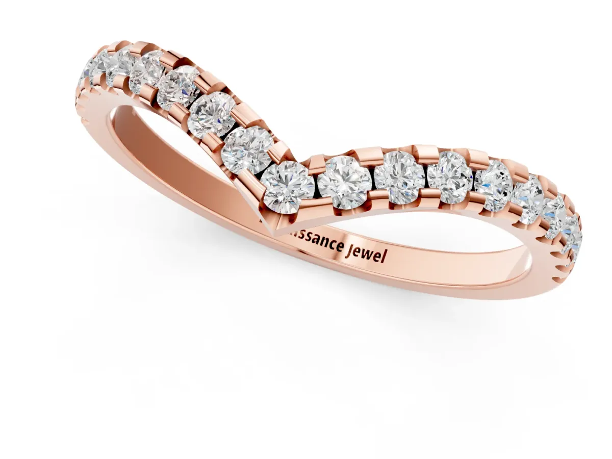 Pavé Round Diamond Chevron Band with Shared Prong Setting Rose gold