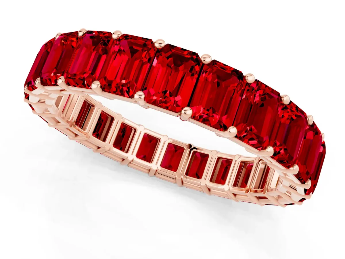 Emerald Cut Ruby Eternity Band with Shared Prong Setting Rose gold