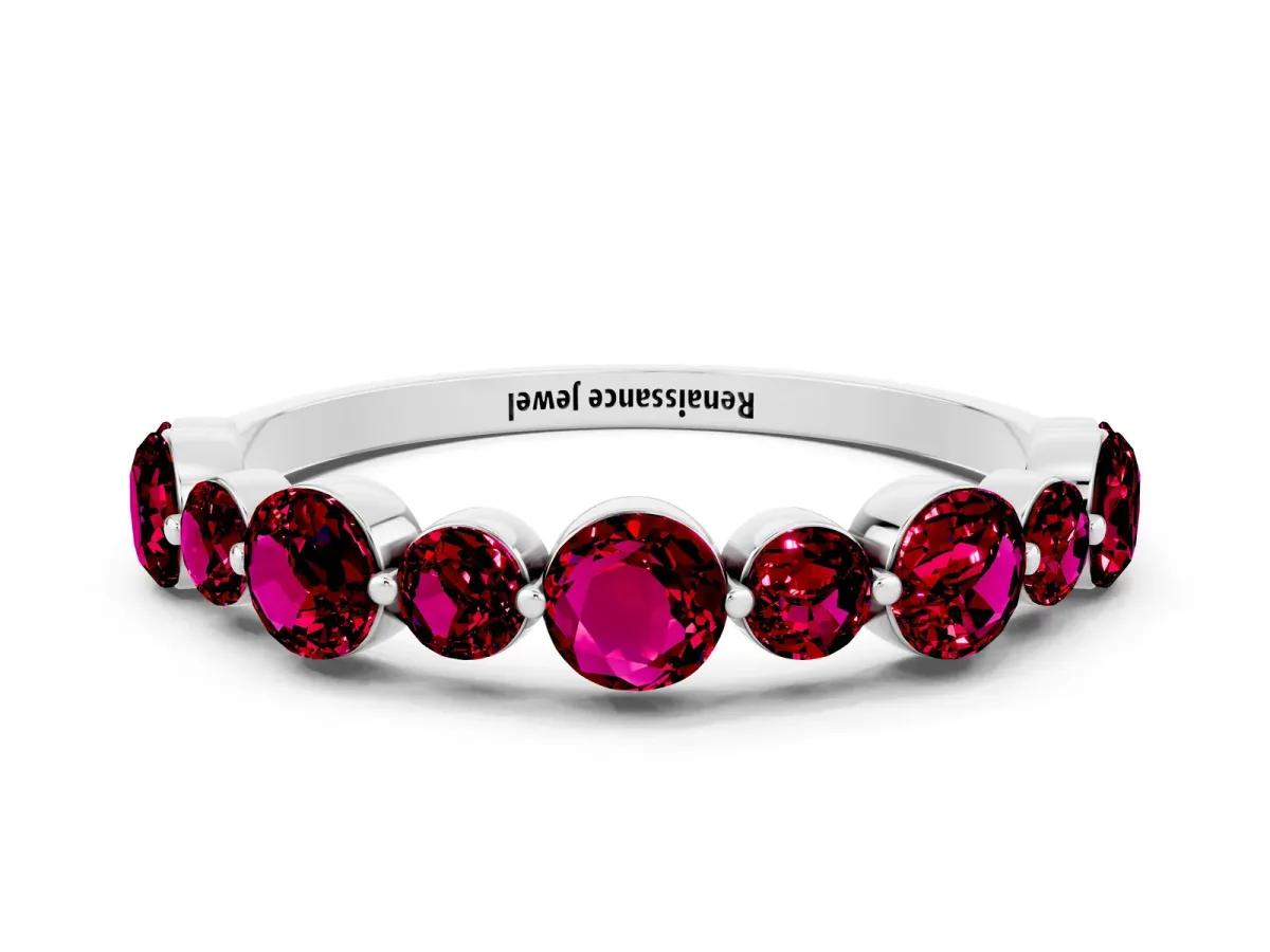 Round Garnet Scalloped Prong Set Eternity Band Silver