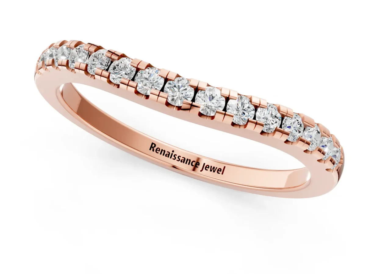 Pavé Round Diamond Curved Band with Shared Prong Setting Rose gold