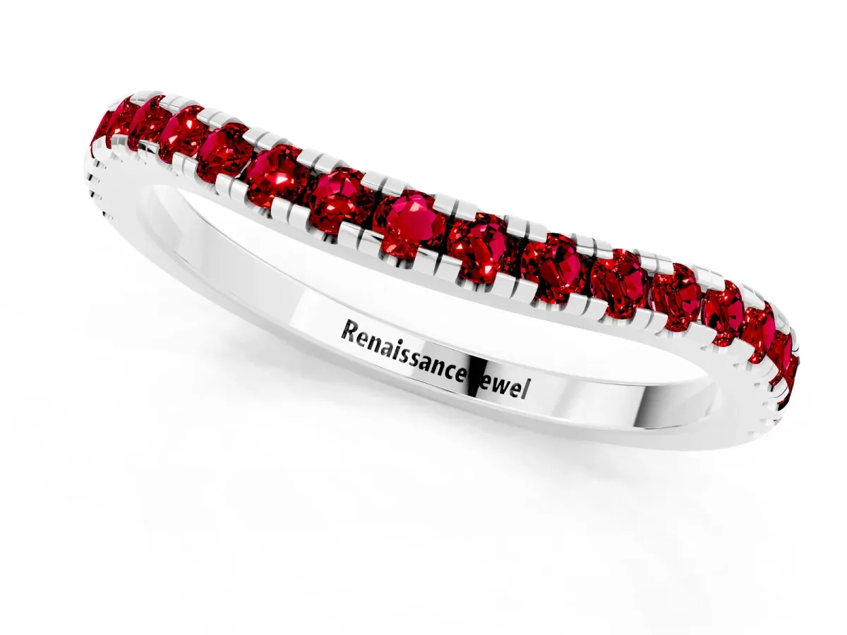 Round Ruby Pavé Half Eternity Band with Shared Prong Setting Silver