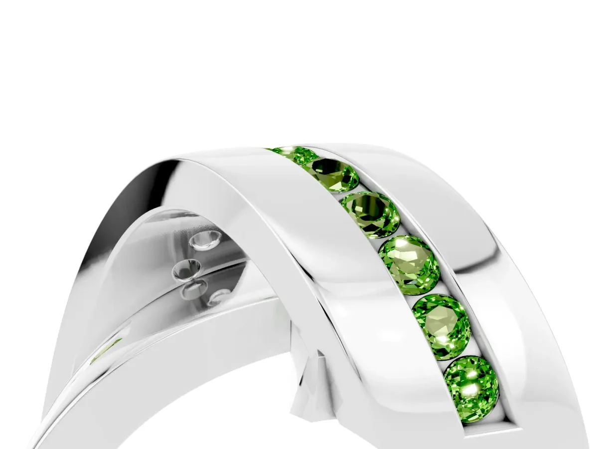 Pavé Round Peridot Crossover Band with Channel Setting Platinum