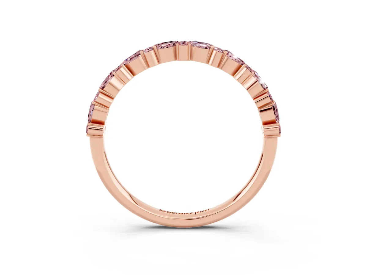 Pear and Round Morganite Wedding Band Rose gold