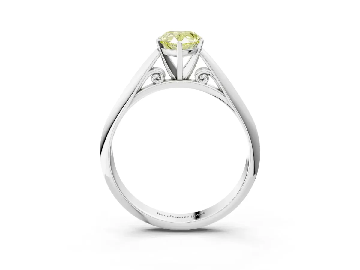 Fancy Yellow Pear Cut Diamond Solitaire Engagement Ring with Cathedral Setting and Four-Prong Mount Silver