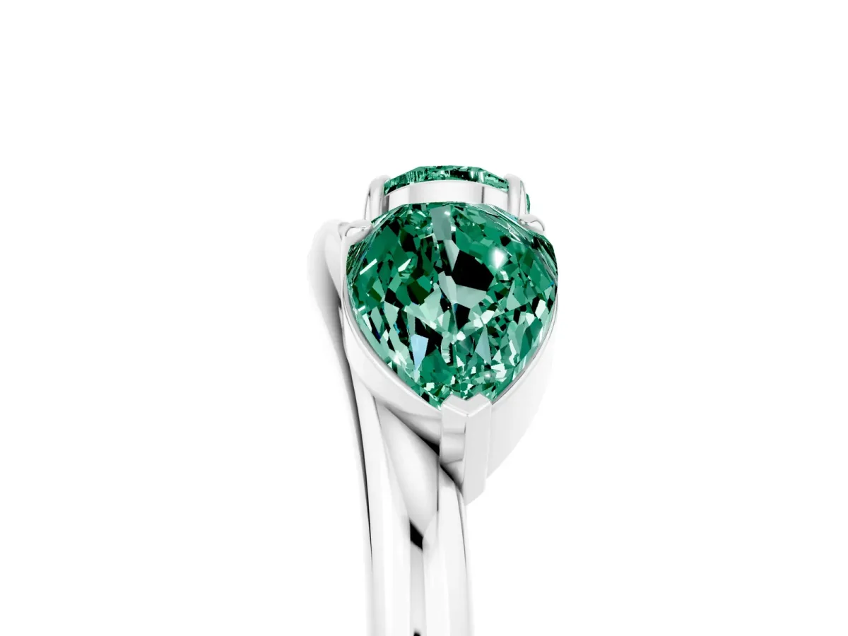 Two-Stone Pear Green Sapphire Bypass Ring with Prong Setting Platinum