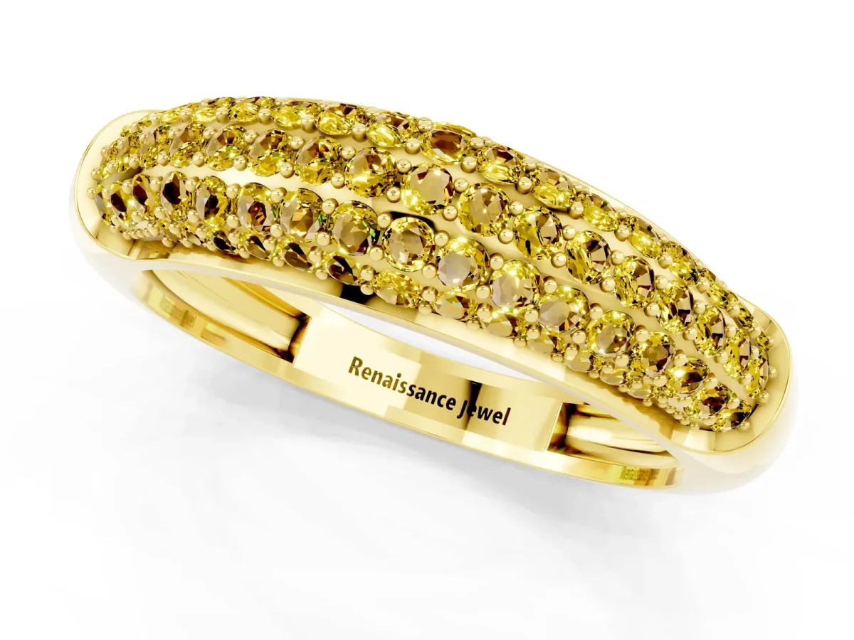Three-Row Pavé Round Yellow Sapphire Dome Band Yellow gold