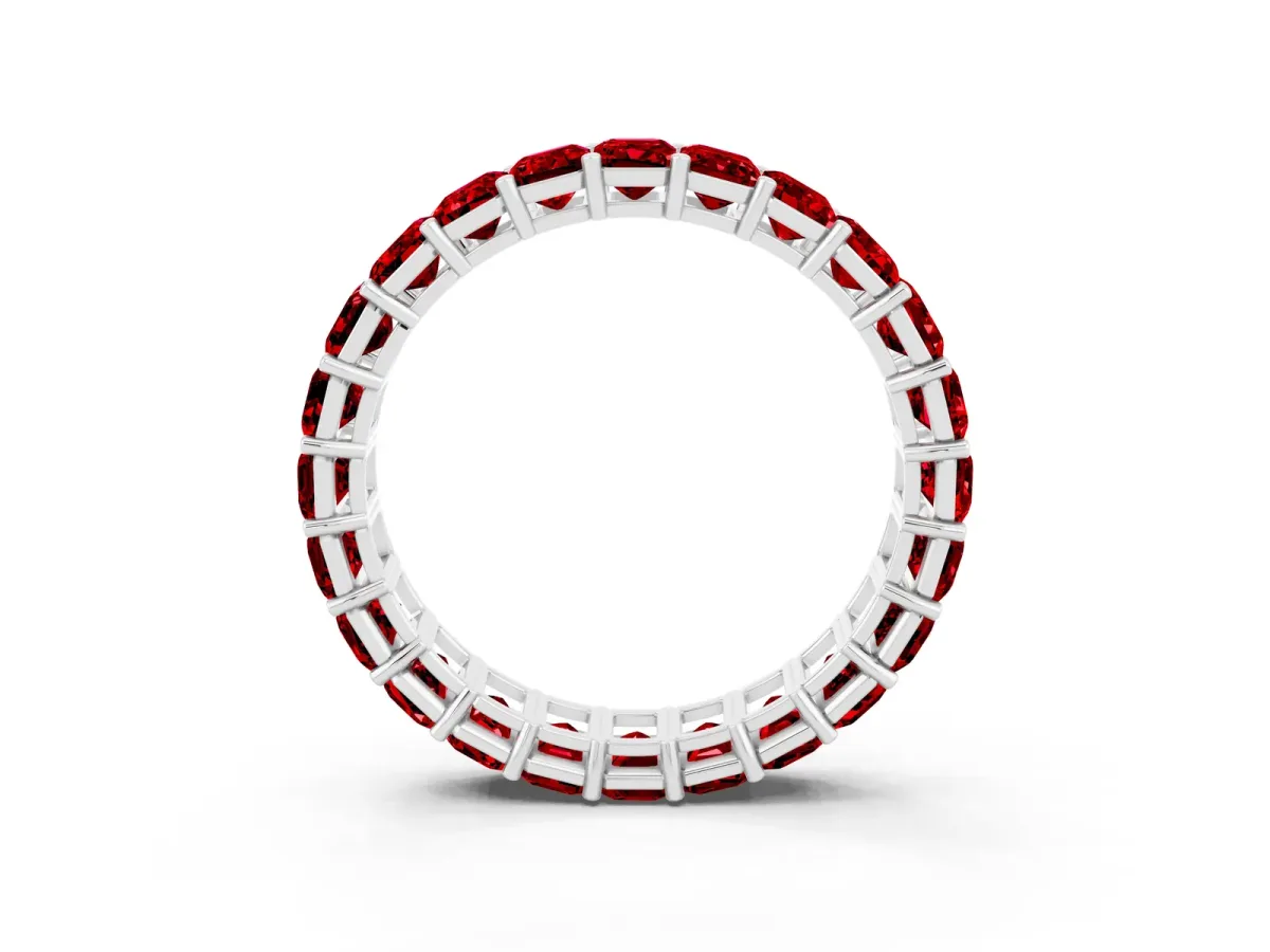 Emerald Cut Ruby Eternity Band with Shared Prong Setting Platinum