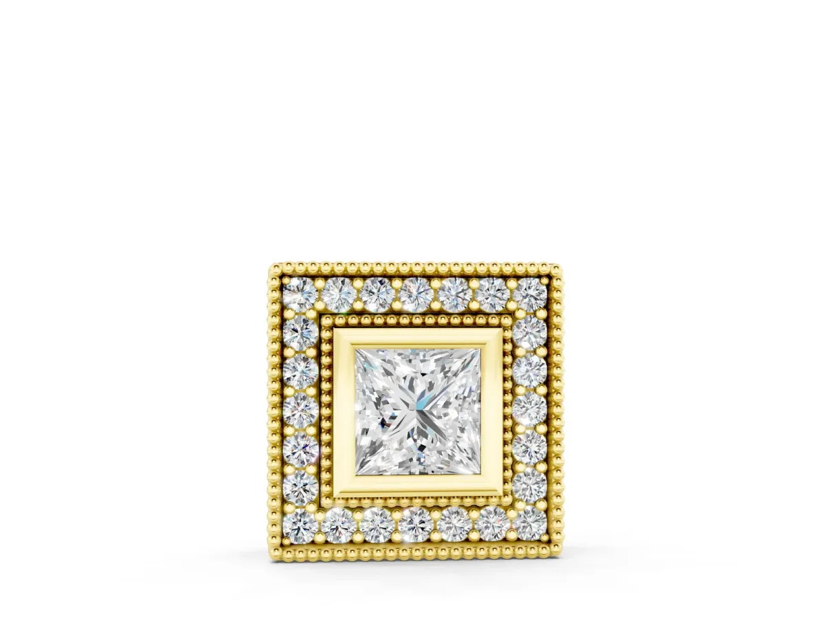 Square Halo Princess Cut Pendant with Bezel Setting Yellow gold