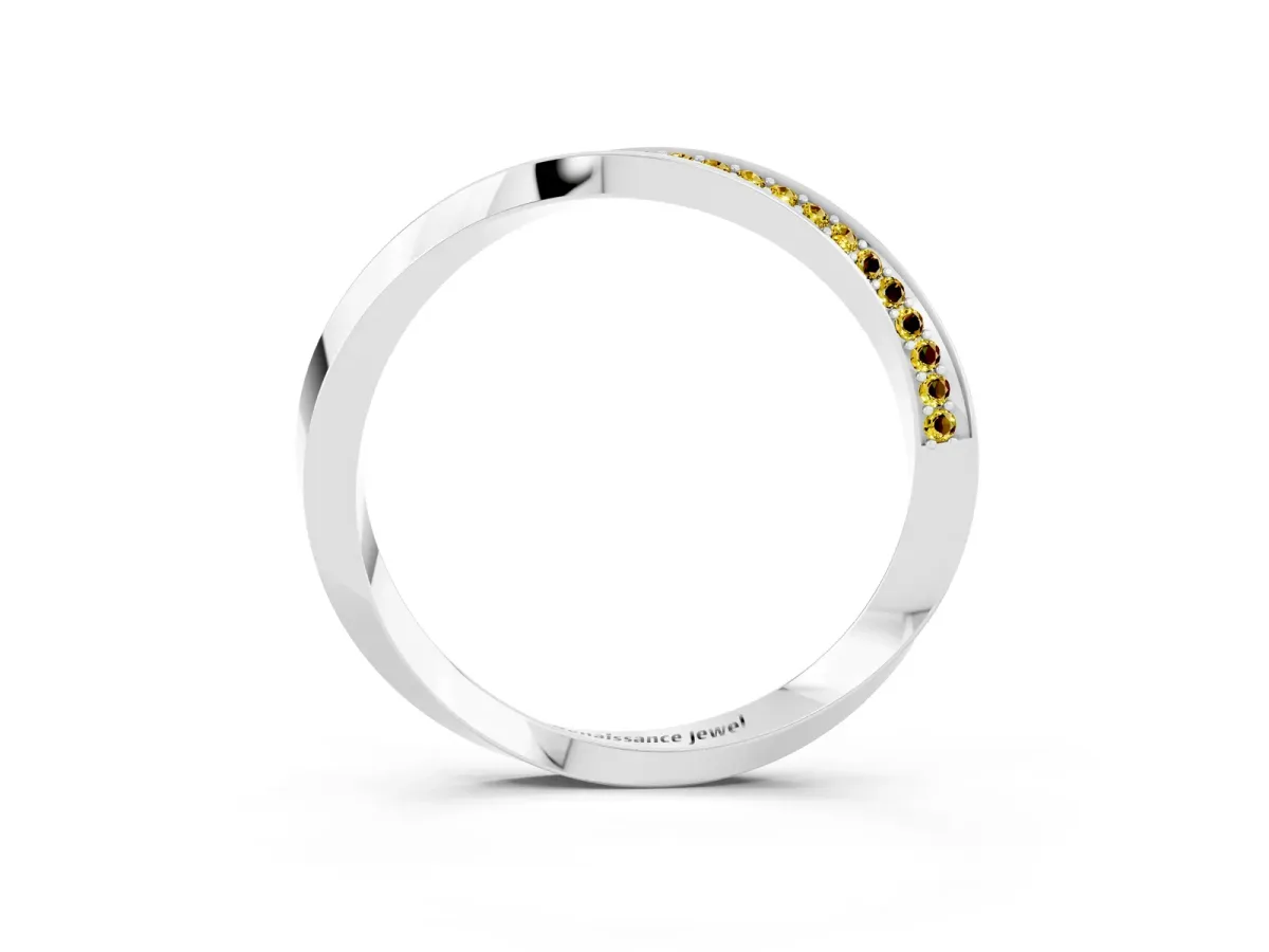 Pavé Round Yellow Sapphire Twist Band White gold