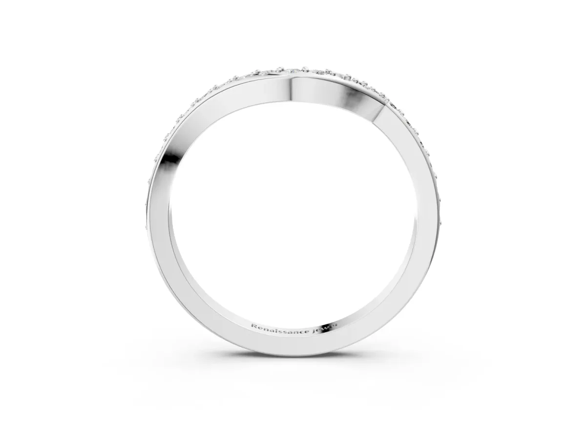 Round Diamond Pavé Twist Band with Shared Prong Setting Platinum