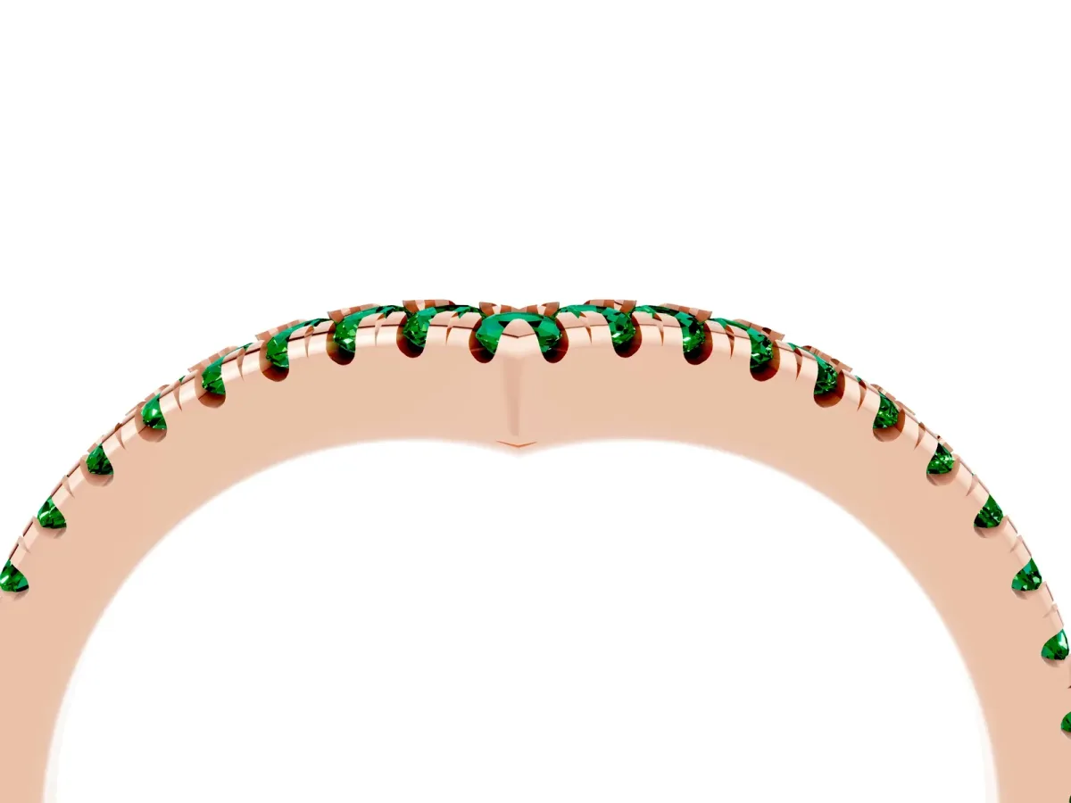 Pavé Round Emerald V-Shaped Chevron Band with Shared Prong Setting Rose gold