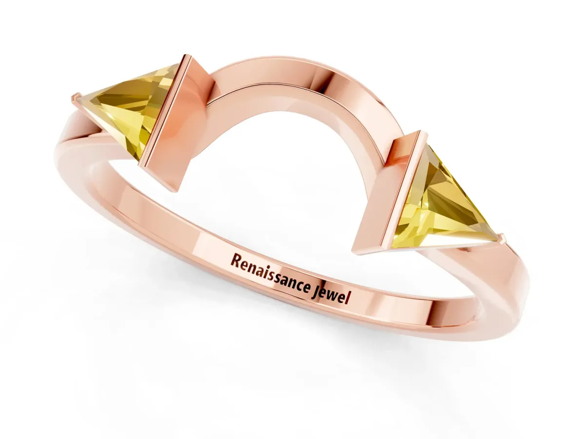 Trillion Yellow Sapphire Open Band Ring with Bezel Setting Rose gold