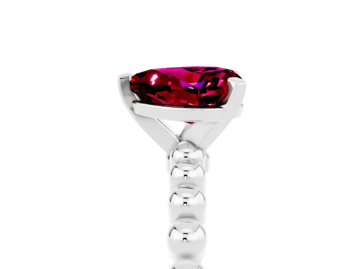 Heart Cut Garnet Solitaire Ring with Beaded Band and Prong Setting Platinum