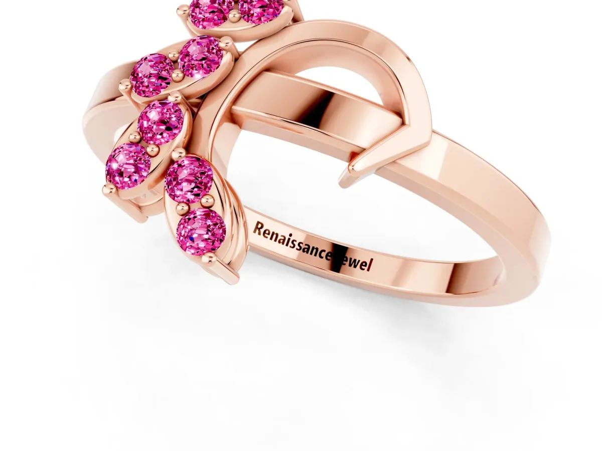 Marquise Pink Sapphire Cluster Bypass Ring with Prong Setting Rose gold
