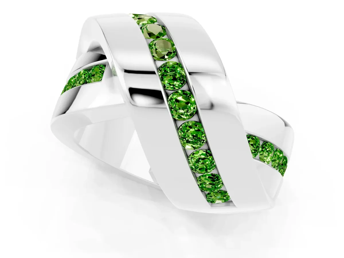 Pavé Round Peridot Crossover Band with Channel Setting Platinum
