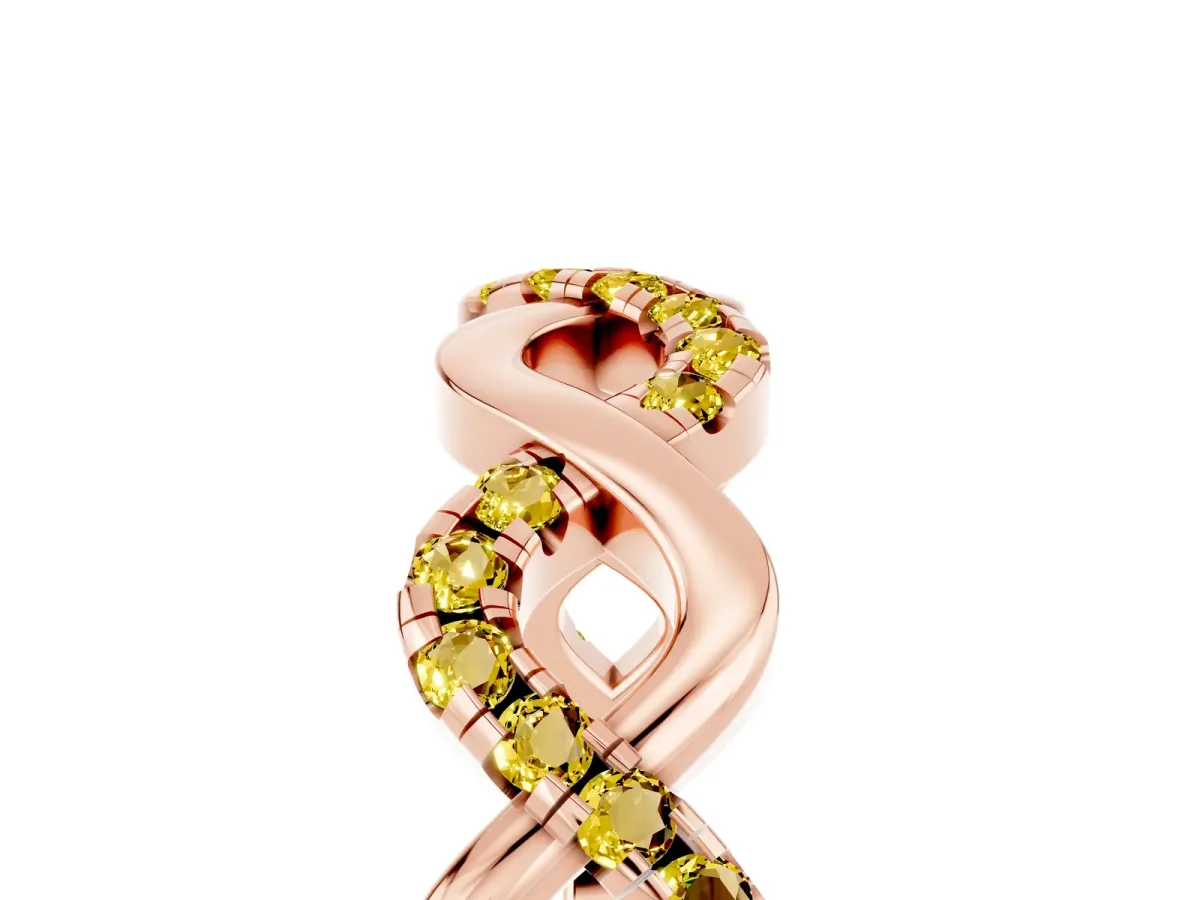 Twist Infinity Round Yellow Sapphire Band with Pavé Setting Rose gold